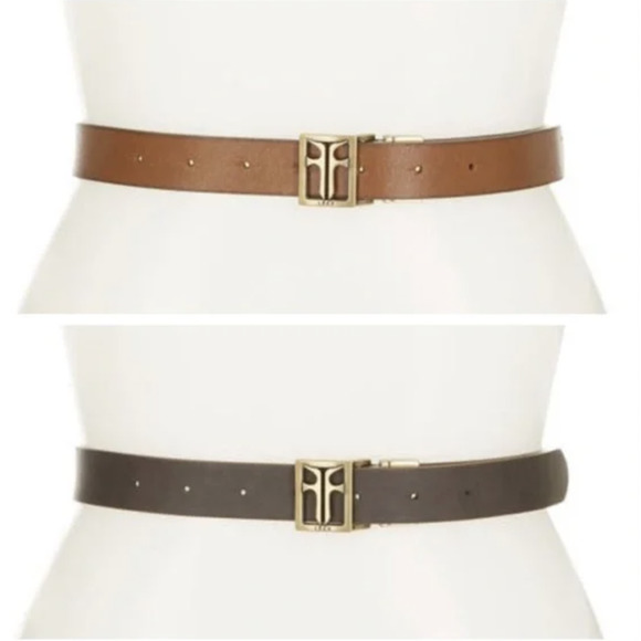 NWT! Frye REVERSIBLE Leather Belt Bronze Gold Buckle Tan Gray Size LARGE 36" - Picture 2 of 8